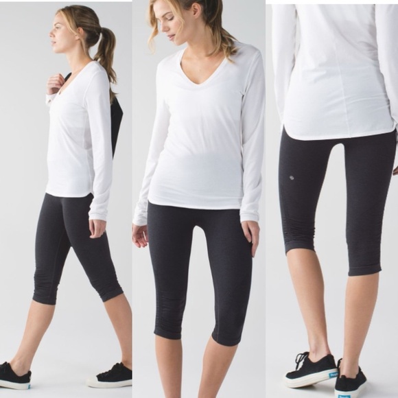 Lululemon in‎ the Flow Crop II Scrunch Side Leggings Size 4 Black Charcoal Gray - Picture 1 of 13